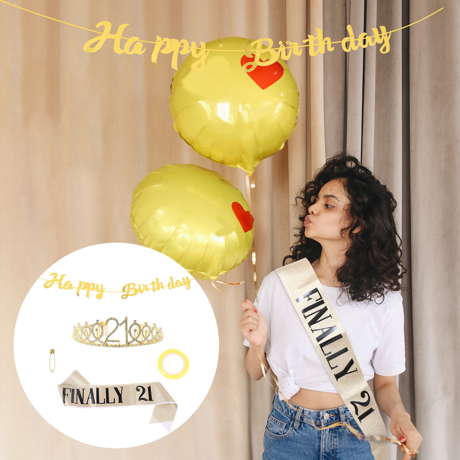 Birthday Sash Glitter - 1 Set Doğum Günü Tacı ve