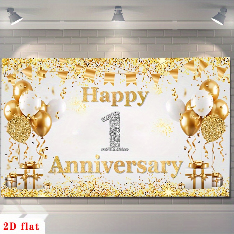 Party Banner Gold - 2D Düz Altın Beyaz Mutlu 1.