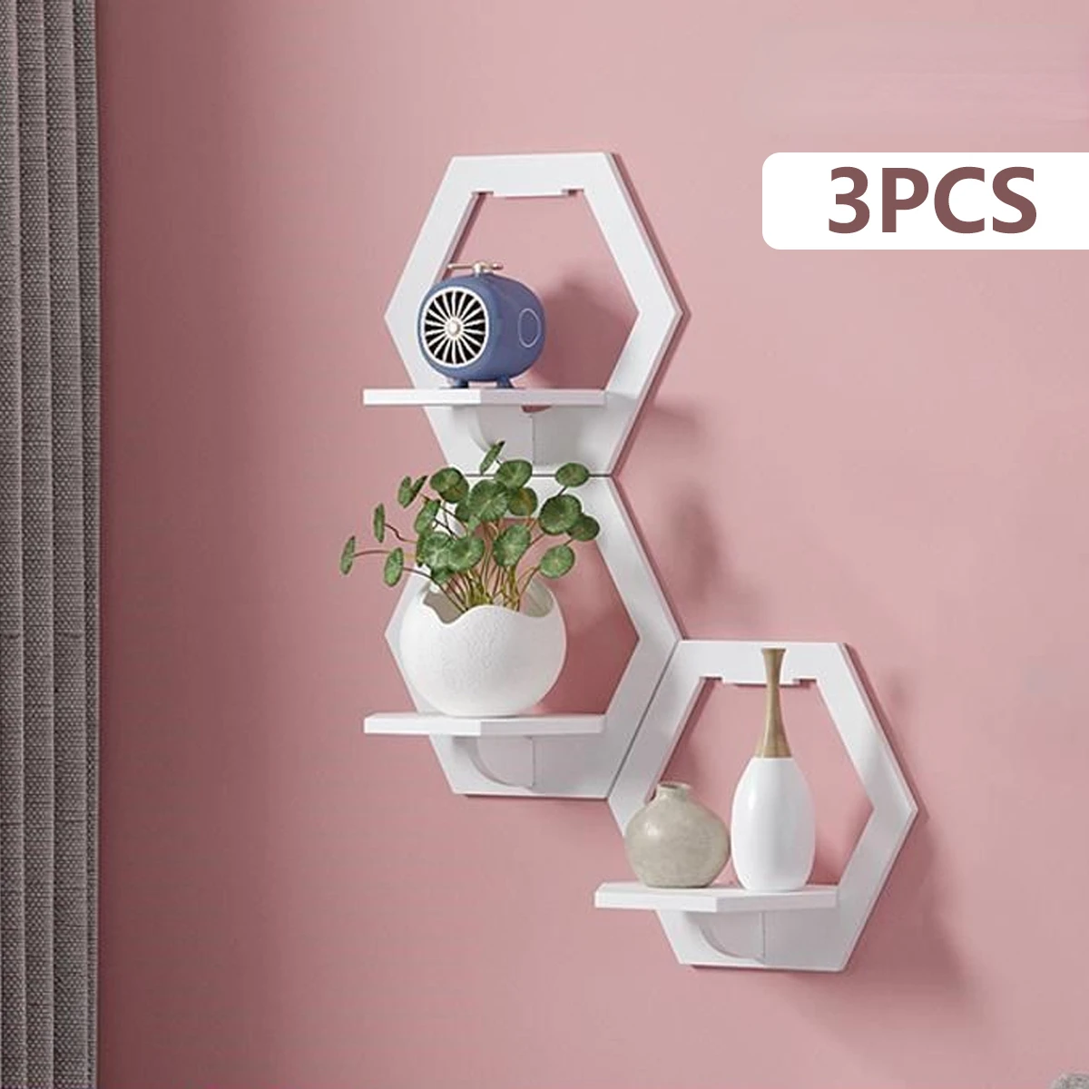 Flower Wall Panel - 3 adet Altıgen duvar rafı Yumruk