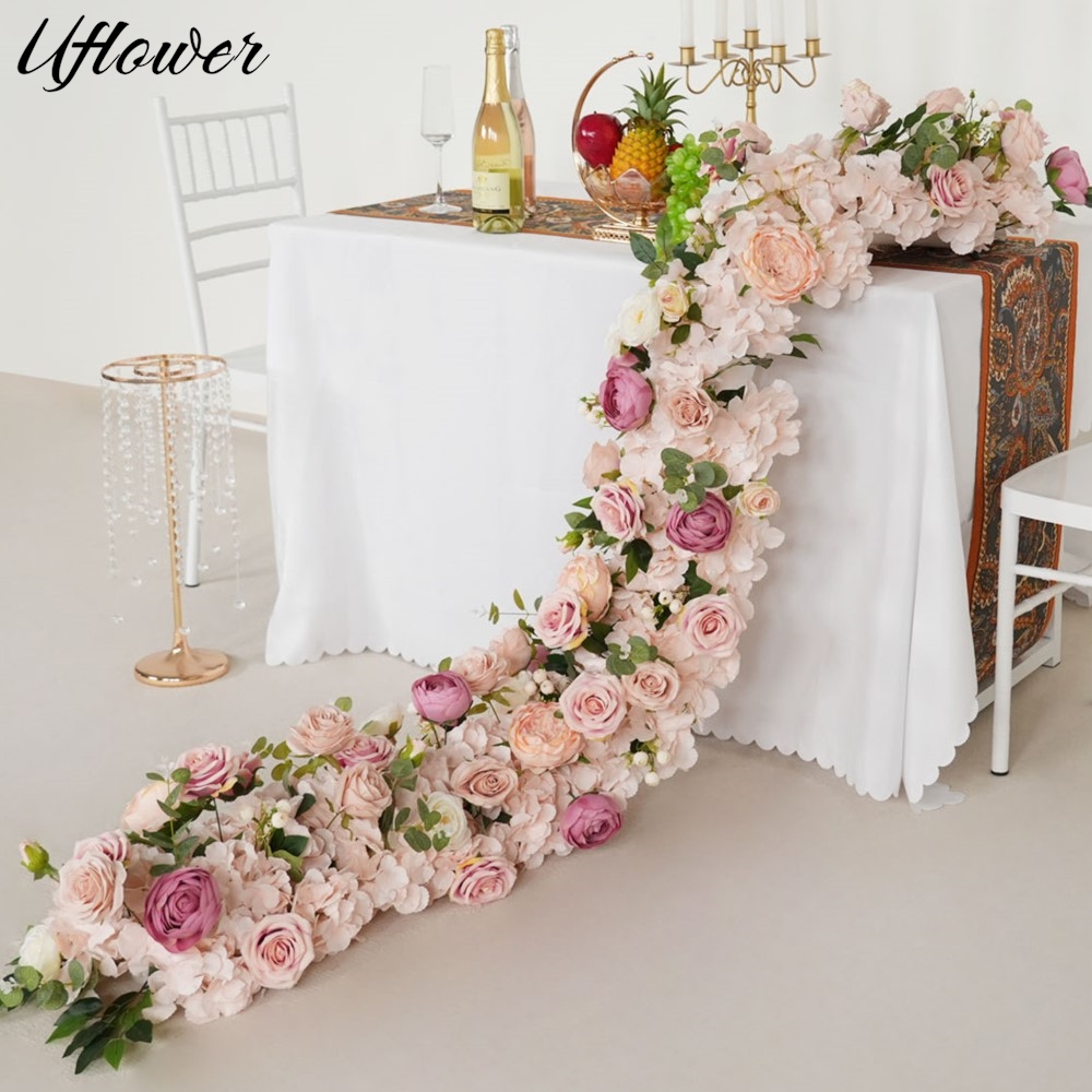 Flower Wall Panel - Uflower 200cm Pembe Gül Ortanca Yapay