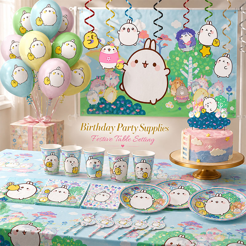 Paper Straw Color - Molang Çizgi Film Temalı Parti Malzemeleri